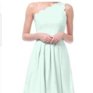 Weddington Way One Shoulder Scalloped A-Line Bridesmaid Dress Coral 10 Pocket